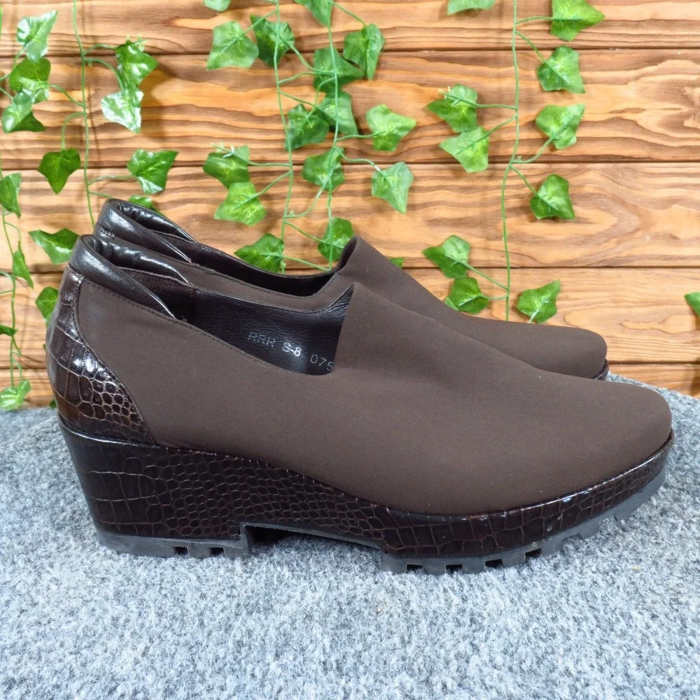 Donald J Pliner RRR Womens Wedge Loafer Size 7.5 Work Dress Brown Croc Leather